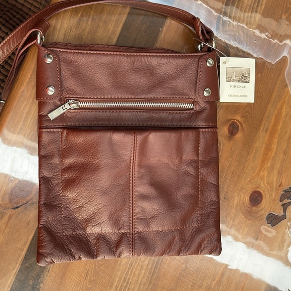 Women’s Leather Crossbody Bag Brown Made in Italy Firenze New - Picture 7 of 11